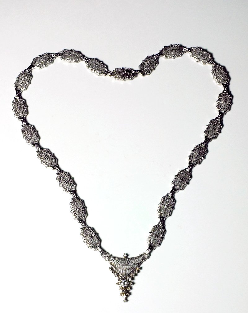 art deco diamond white gold necklace
