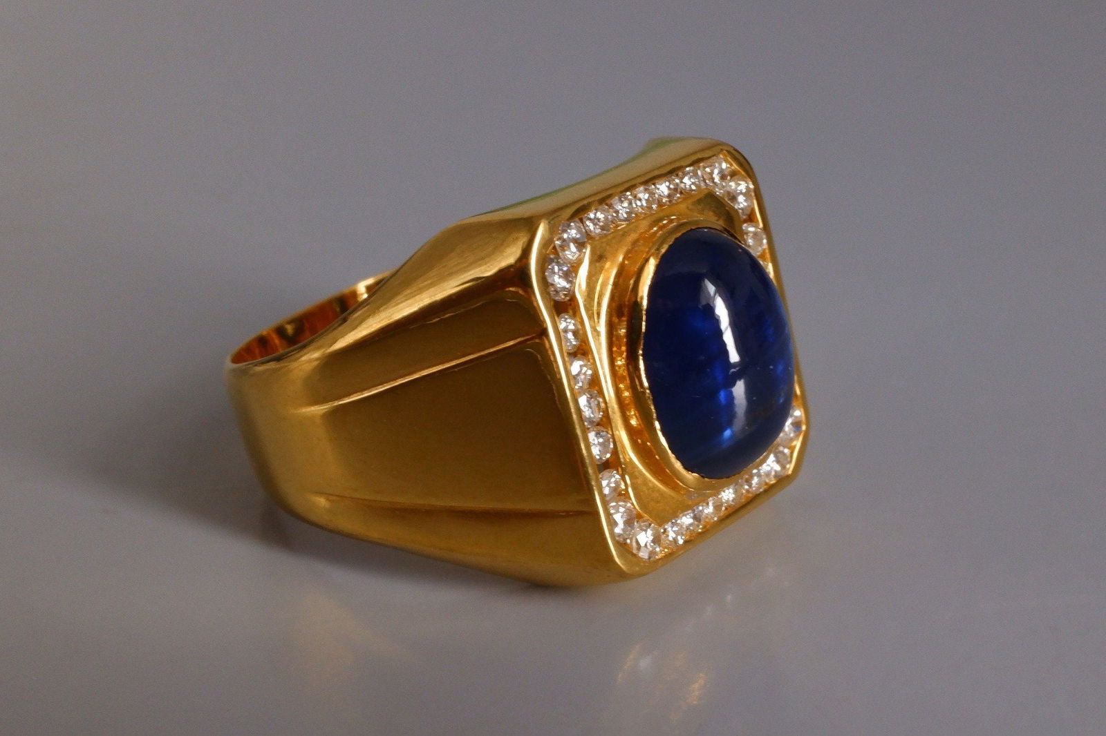 Blue Sapphire Cabochon Pinky Ring Men K Vintage Gem Gardener