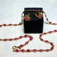 Gold Ruby Huggie Hoop Earrings 22k