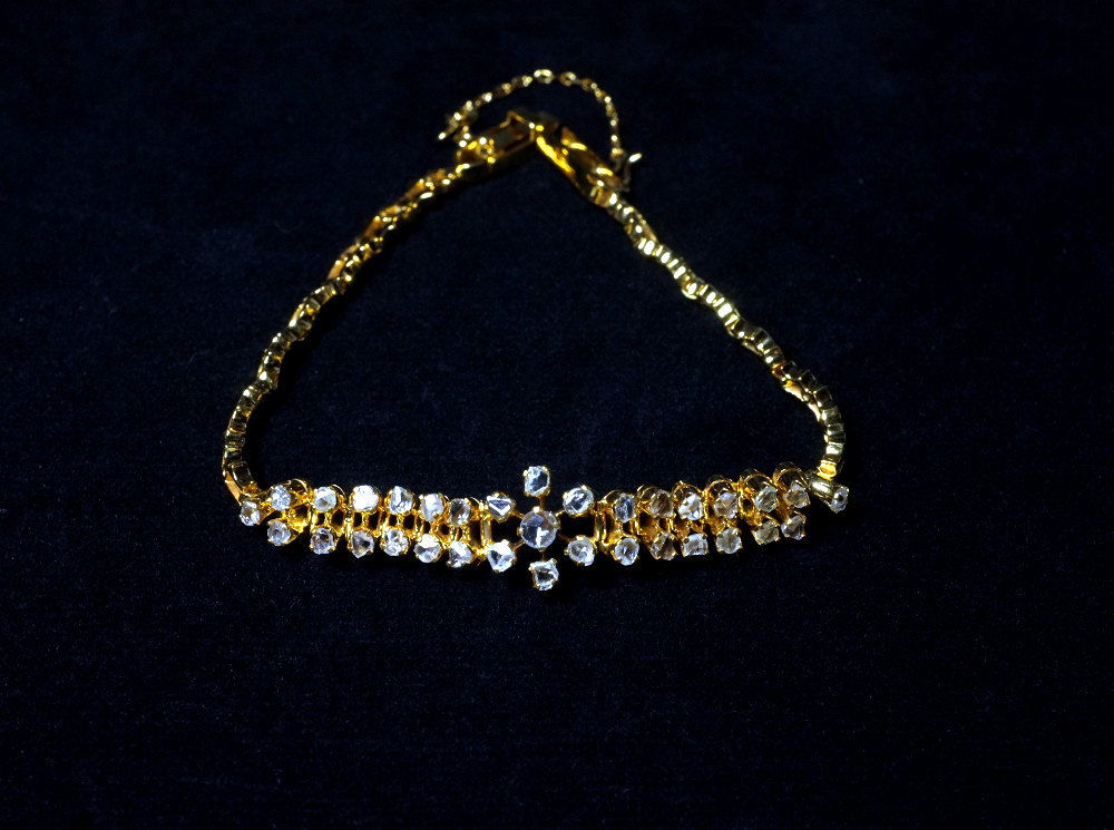 Rose Cut Diamond Link Bracelet, Vintage 18k Chinese Jewellery