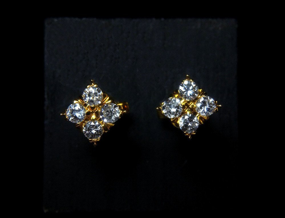 Square 18k Vintage Diamond Stud Earrings