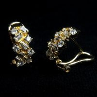 18k Baguette Diamond Half Hoop Earrings, Vintage Chinese