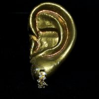 18k Baguette Diamond Half Hoop Earrings, Vintage Chinese