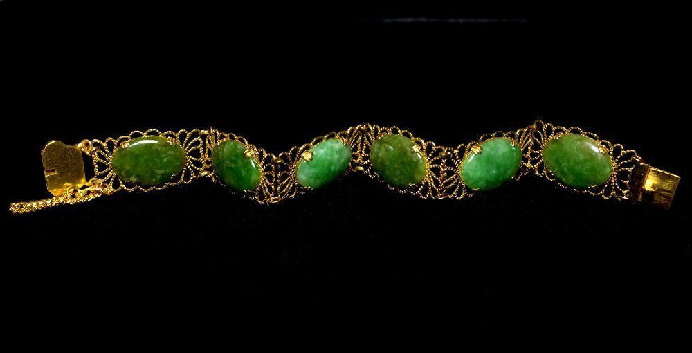 Antique Chinese Jade Filigree Bracelet 20k