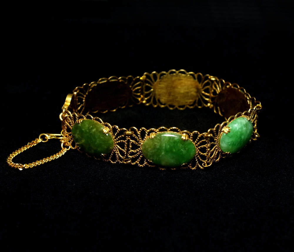 Antique Chinese Jade Filigree Bracelet 20k