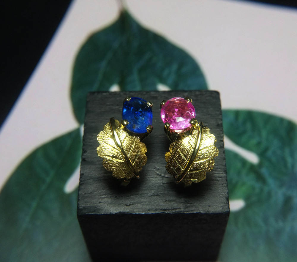 Duality Blue Pink Sapphire Earrings 18k Vintage