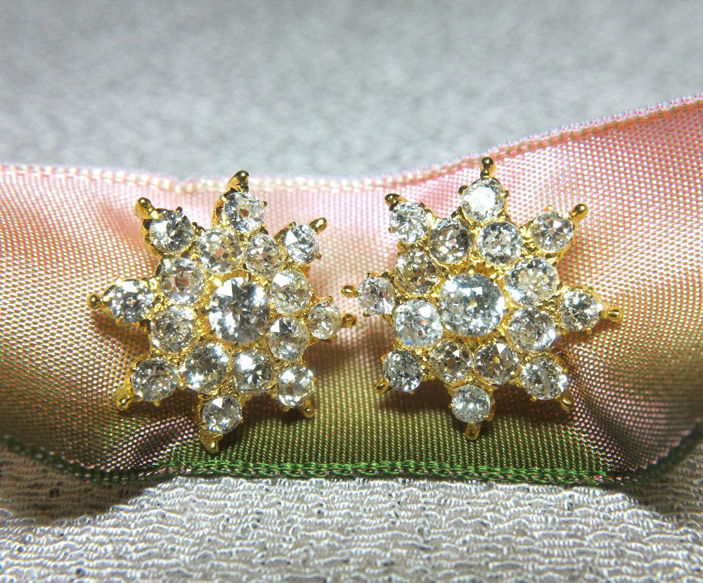 Old European Cut Diamond Earrings, Antique Peranakan