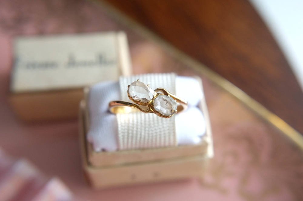 Antique Rose Cut Diamond Ring, Toi et Moi Engagement