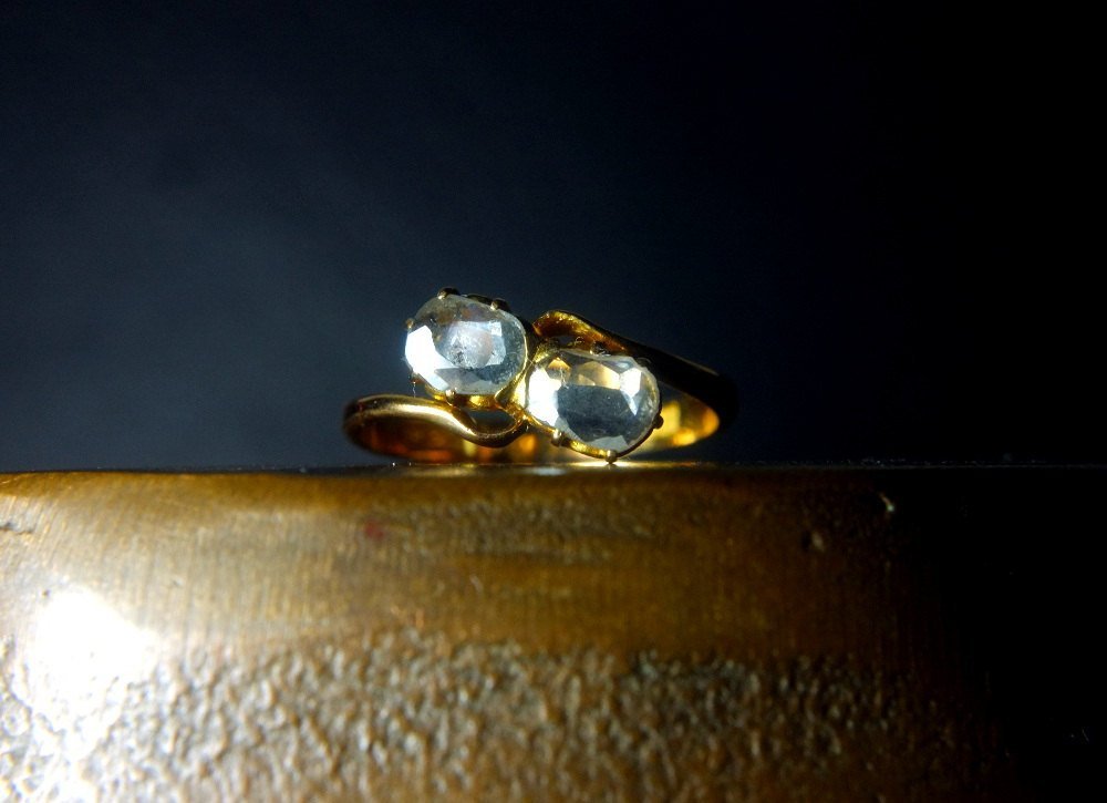Antique Rose Cut Diamond Ring, Toi et Moi Engagement