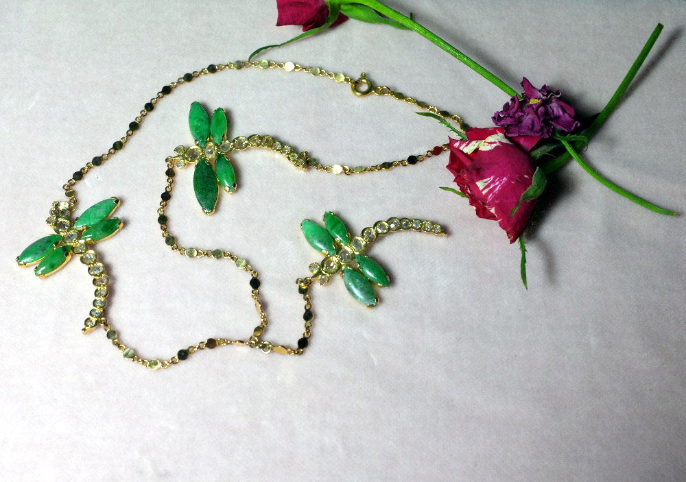 Dragonfly Antique Jade Diamond Necklace Chinese Lariat