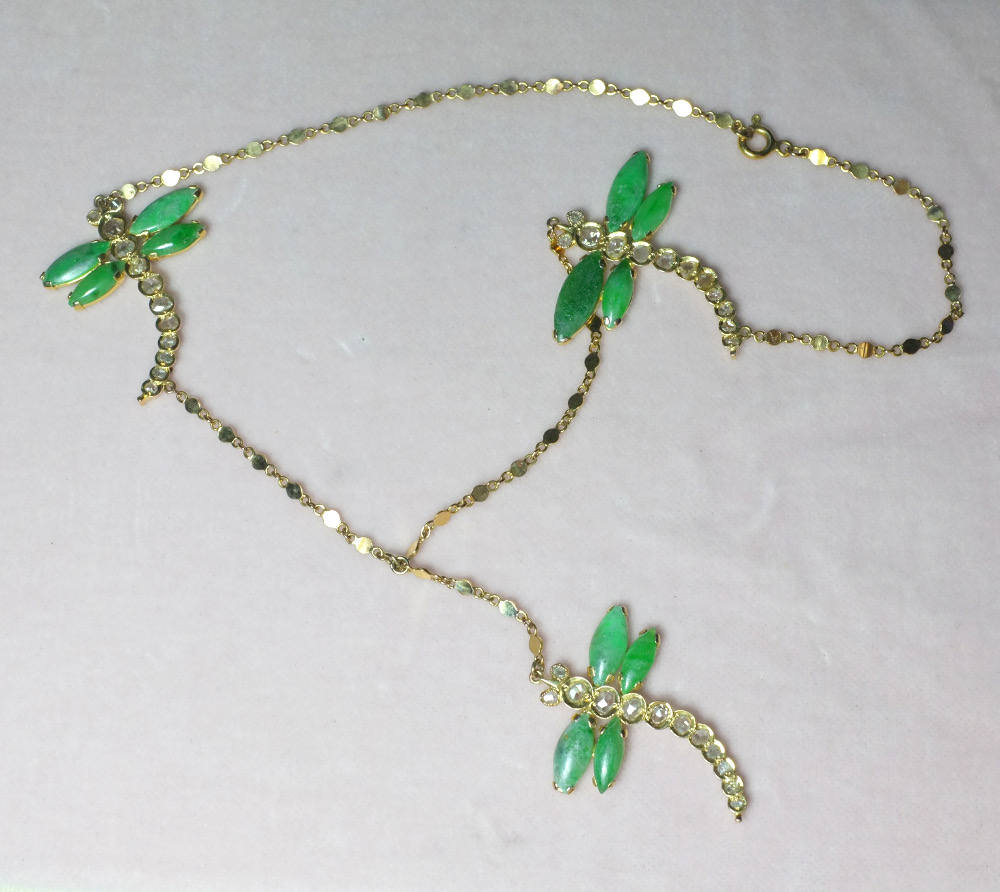 Dragonfly Antique Jade Diamond Necklace Chinese Lariat