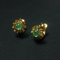 Gold Emerald Huggie Earrings