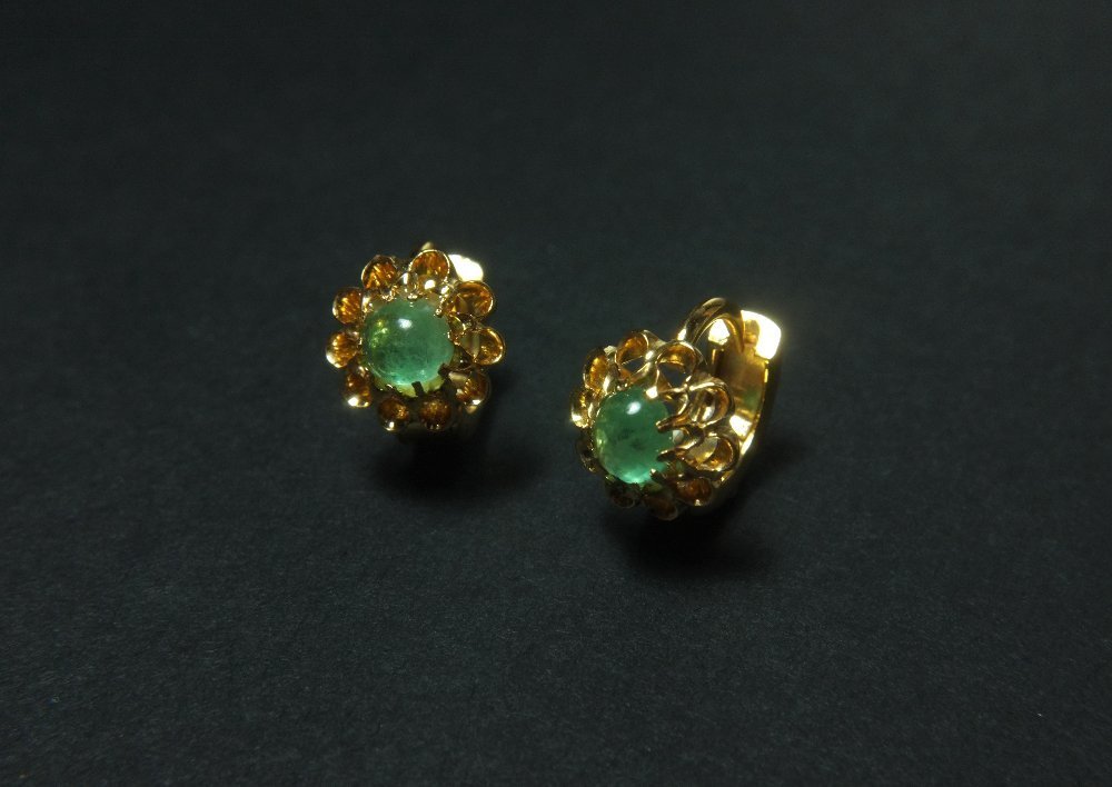 Gold Emerald Huggie Earrings