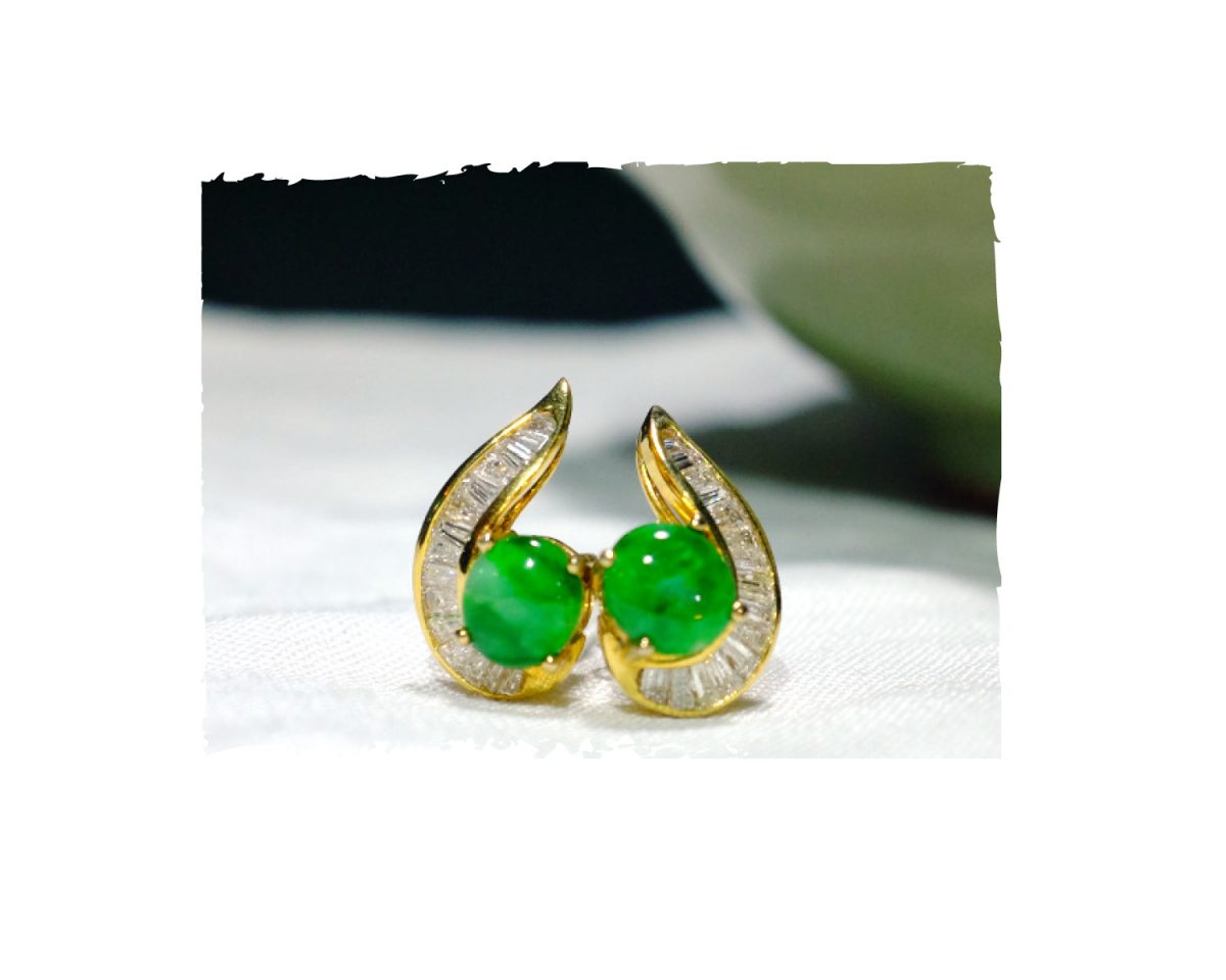 18k vintage jade diamond earrings Ram