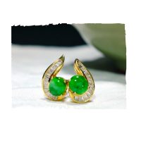 18k vintage jade diamond earrings Ram