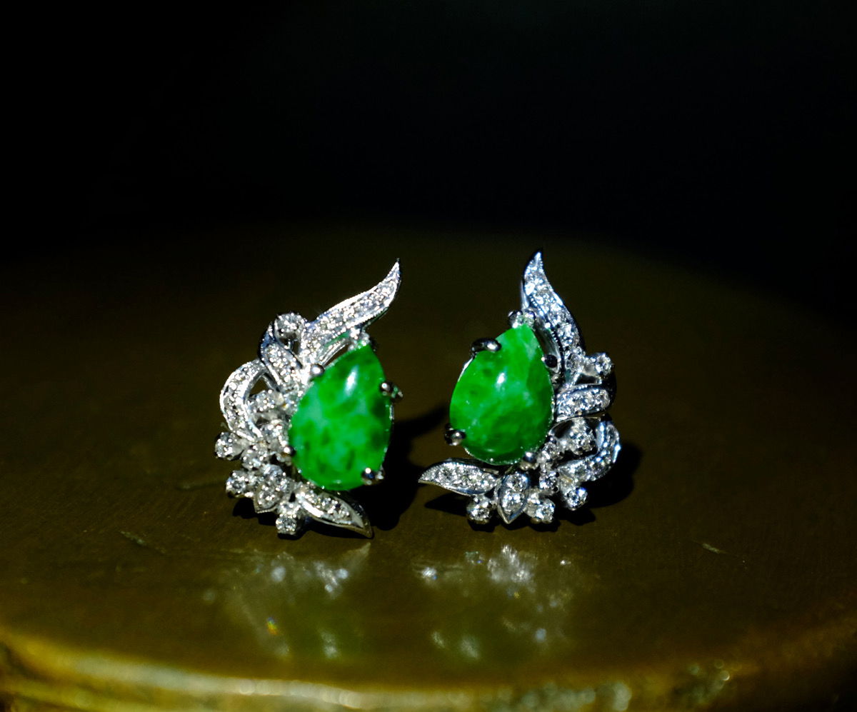 Jade and Diamond Stud Earrings