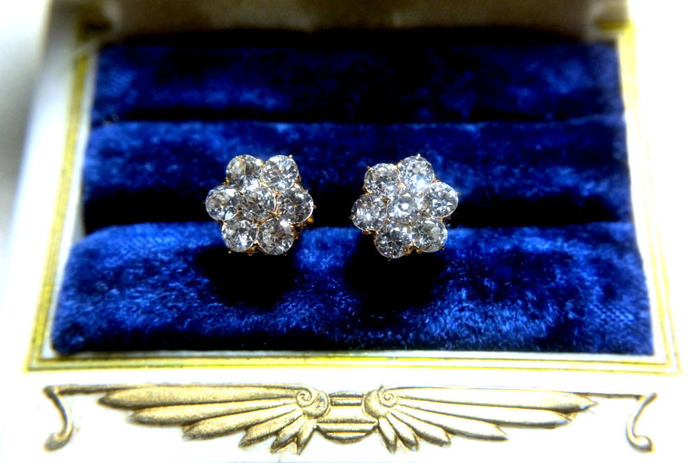 Old European Cut Diamond Stud Earrings Antique Chinese 20k