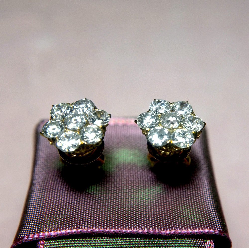 Old European Cut Diamond Stud Earrings Antique Chinese 20k
