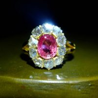 pink orange sapphire ring