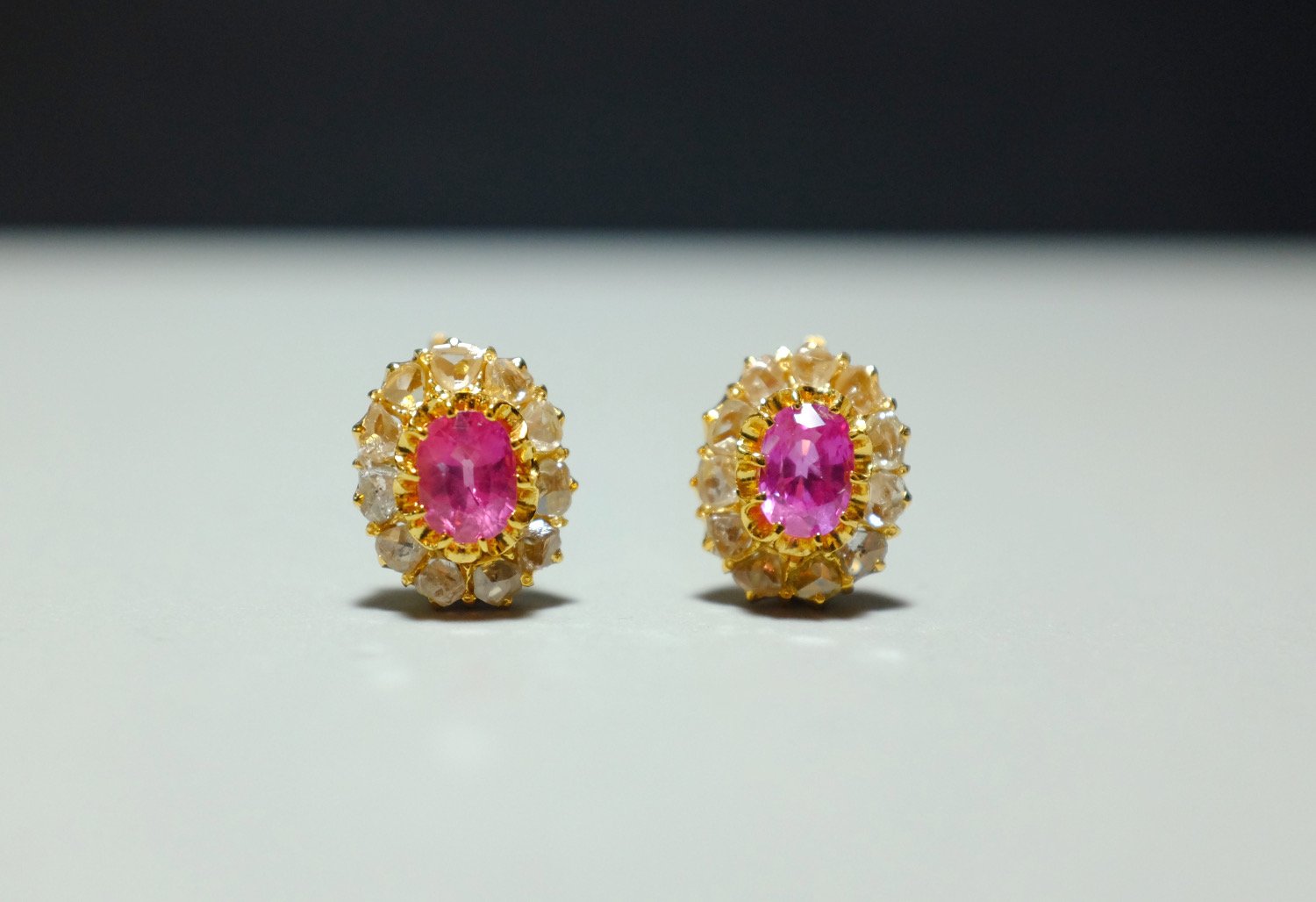 20k Pink Sapphire Diamond Earrings | Gem Gardener