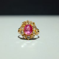 peach sapphire ring, pink orange sapphire ring, sapphire engagement rings Singapore, antique sapphire engagement rings, orange pink sapphire ring Singapore
