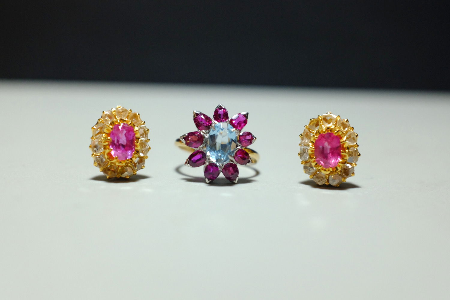pink sapphire diamond earrings, antique dormeuse earrings, antique pink sapphire earrings, Peranakan earrings Singapore, sapphire earrings Singapore