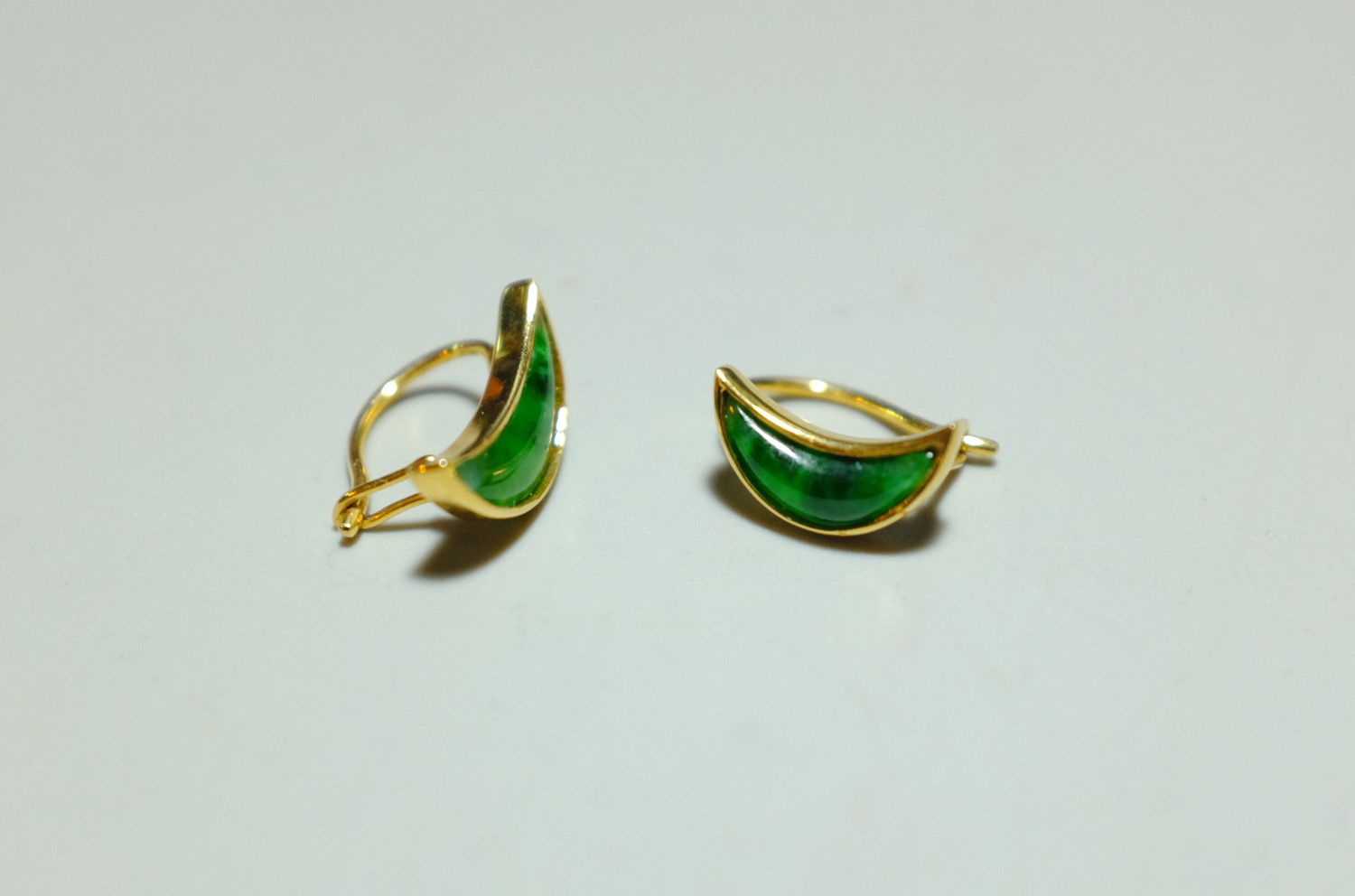 Gem Gardener, crescent moon earrings, crescent moon jewelry, jadeite 22k gold, half moon gold earrings, jade earrings singapore