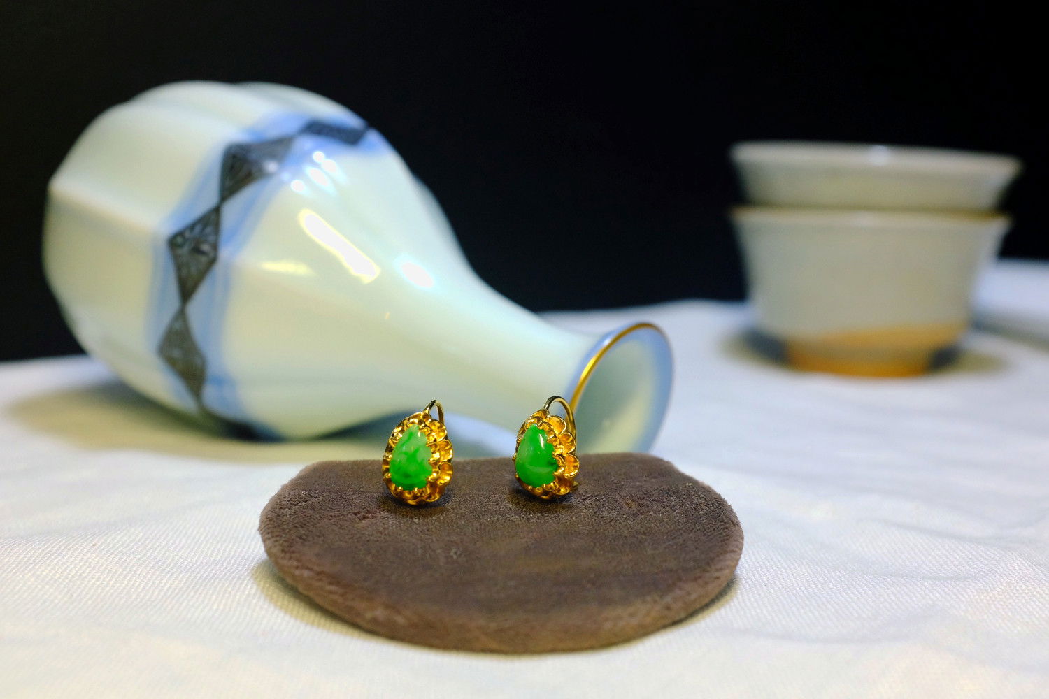 jade huggie earrings, apple green jade earrings, 22k gold earrings, jade earrings Singapore