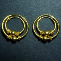 Stylish Traditional 22k Gold Hoop Earrings, 11mm 1 Ball
