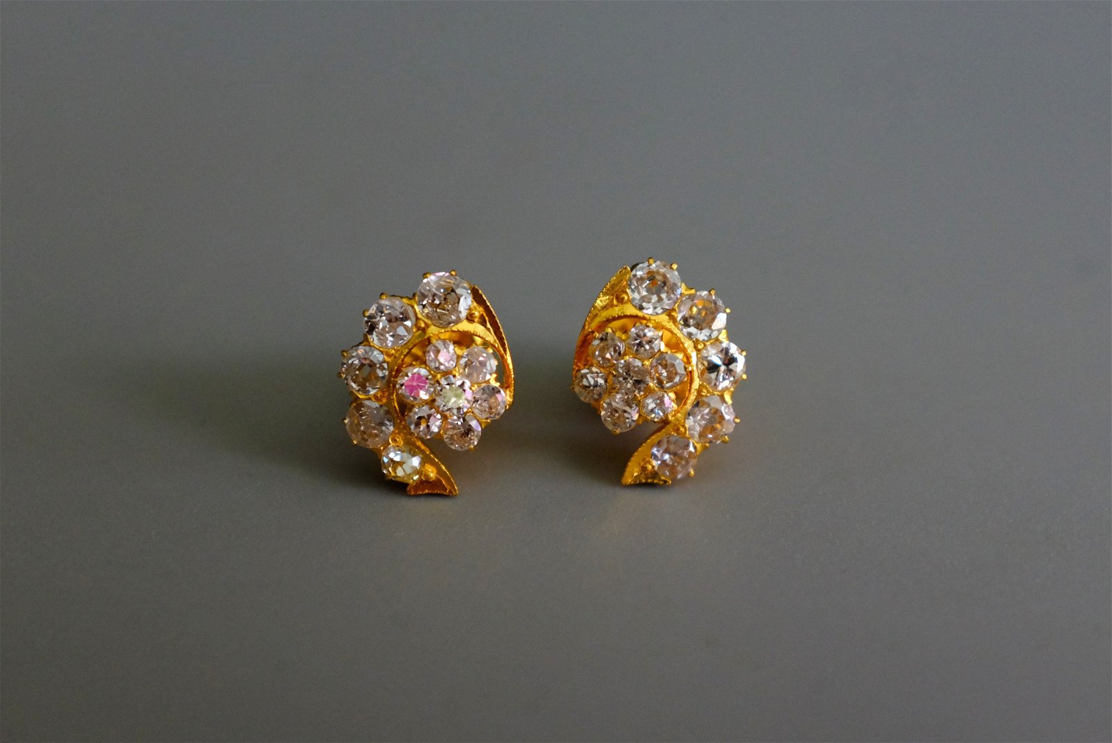 Gem Gardener, antique diamond stud earrings, Old European diamond earrings, antique diamond studs, vintage diamond stud earrings, Peranakan earrings Singapore, antique diamond cluster stud earrings