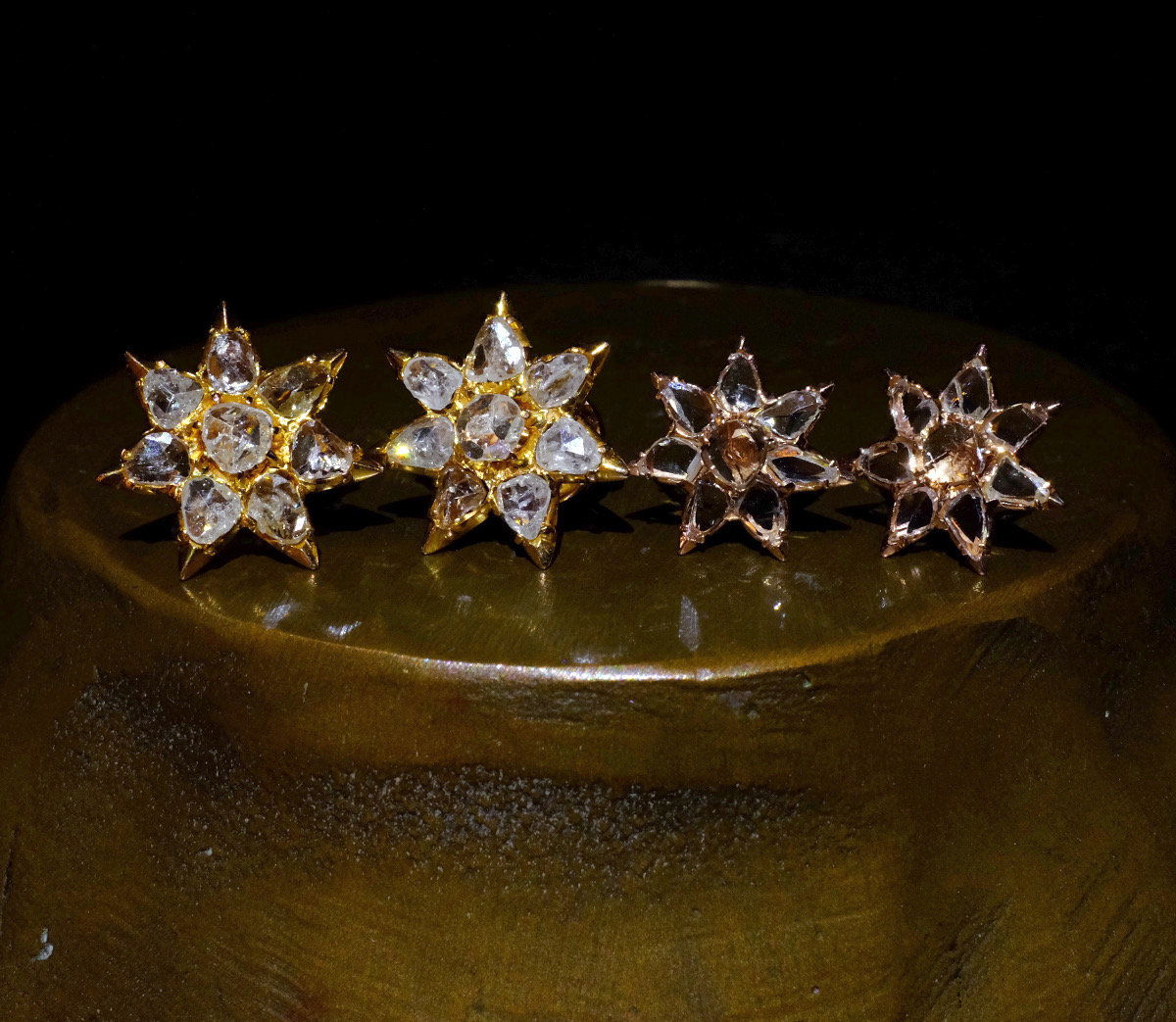 Antique Rose Cut Diamond Stud Earrings Antique 20k Star