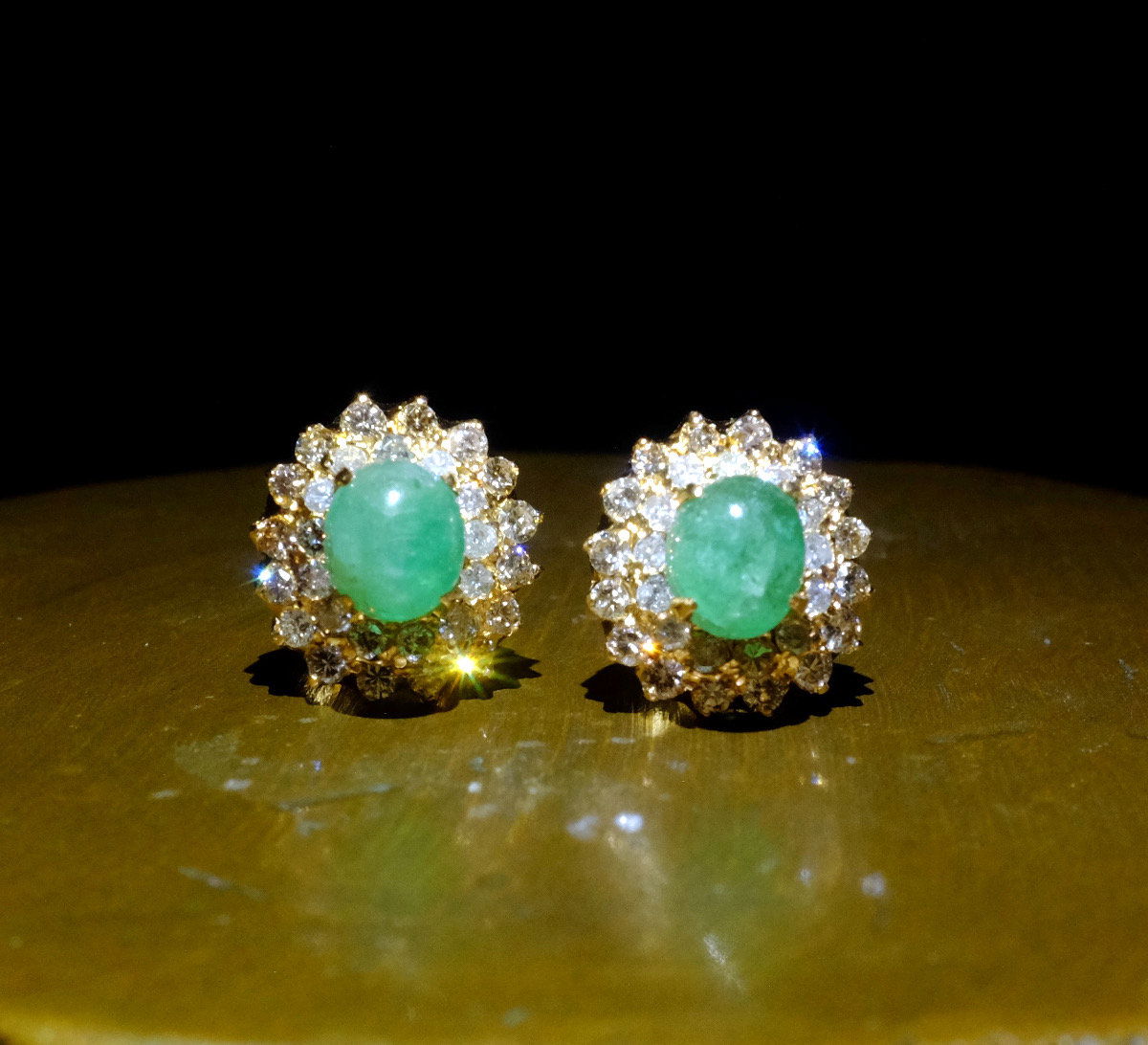 emerald and diamond cluster earrings