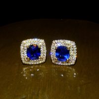 Blue Sapphire Diamond Stud Earrings 18k