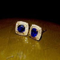 Blue Sapphire Diamond Stud Earrings 18k