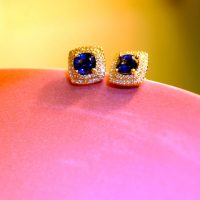 Blue Sapphire Diamond Stud Earrings 18k