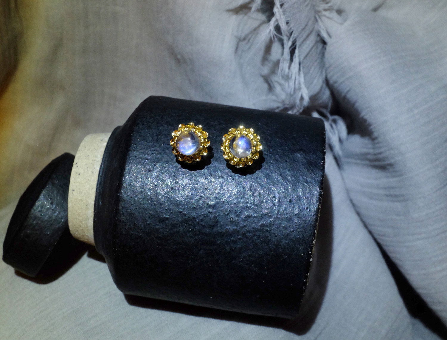 gold moonstone huggie earrings