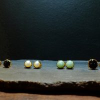 Solid Gold Earstuds Chinese Jade Onyx