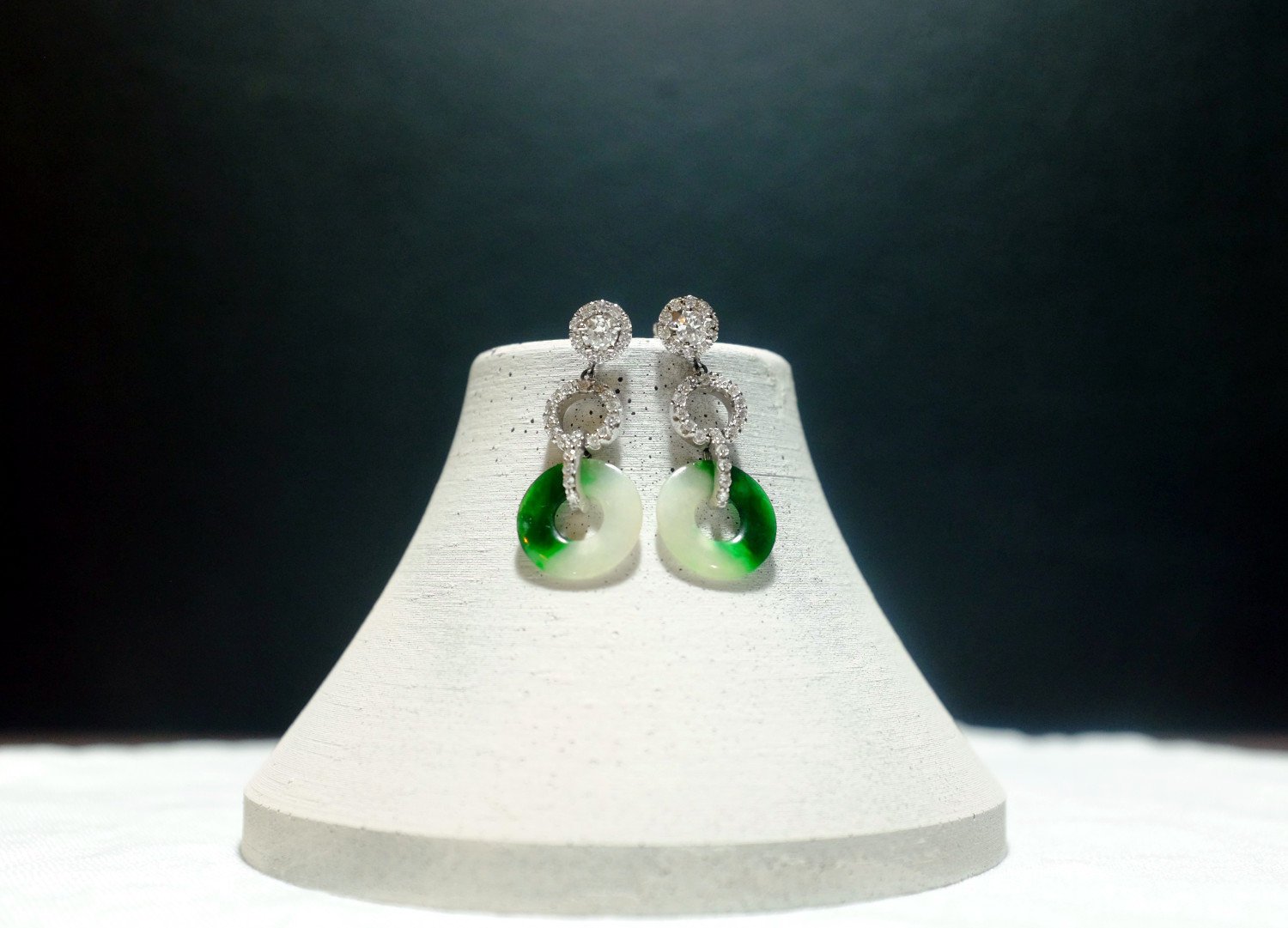 Gem Gardener, 18k jade drop earrings, jade diamond earrings, art deco jade earrings, jade chandelier earrings, jade earrings Singapore