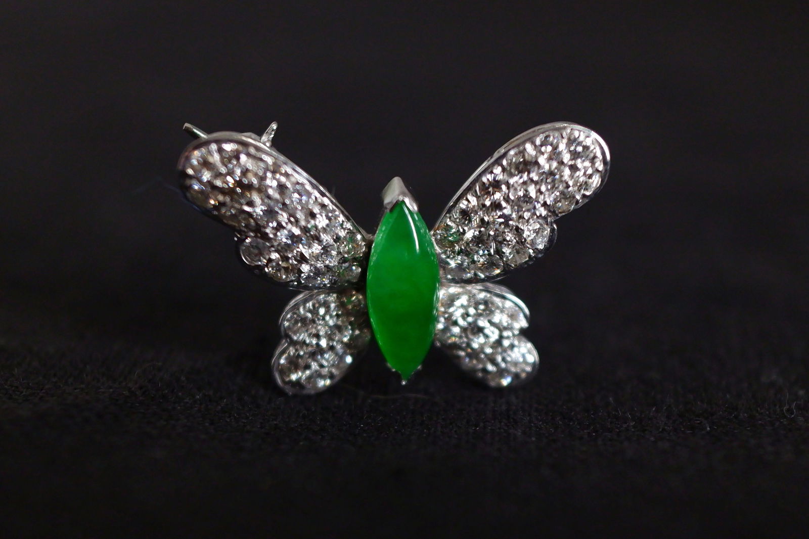 Vivid Jade Butterfly Diamond Brooch Pin Hair 18k Gem Gardener