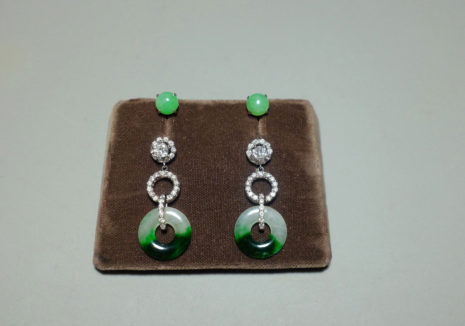 Gem Gardener, 18k jade drop earrings, jade diamond earrings, art deco jade earrings, jade chandelier earrings, jade earrings Singapore