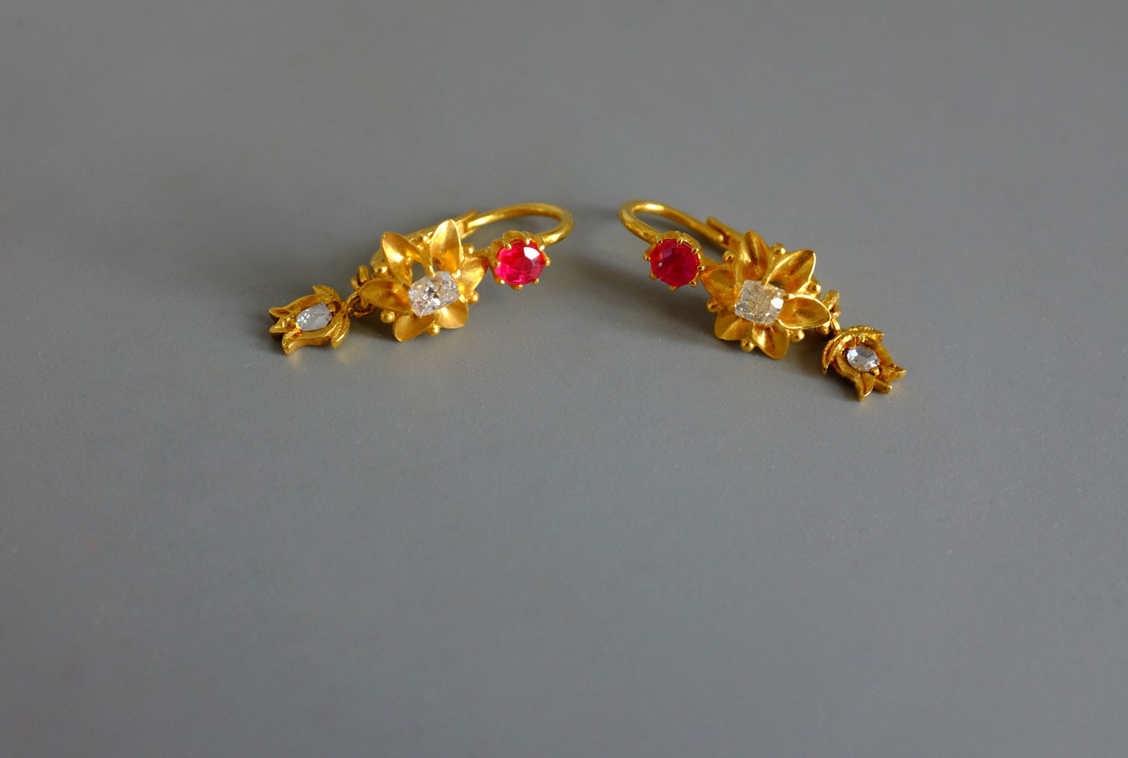 Gem Gardener, ruby drop earrings gold, antique ruby drop earrings, small ruby drop earrings, Peranakan earrings Singapore, antique dormeuse earrings, antique asian gold jewelry, ruby earrings singapore