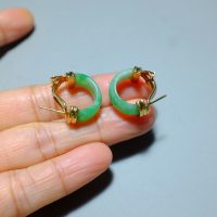 Gem Gardener, Antique jade hoop earrings gold, antique jade earrings gold, antique carved jade earrings, apple green jade earrings, jade earrings Singapore