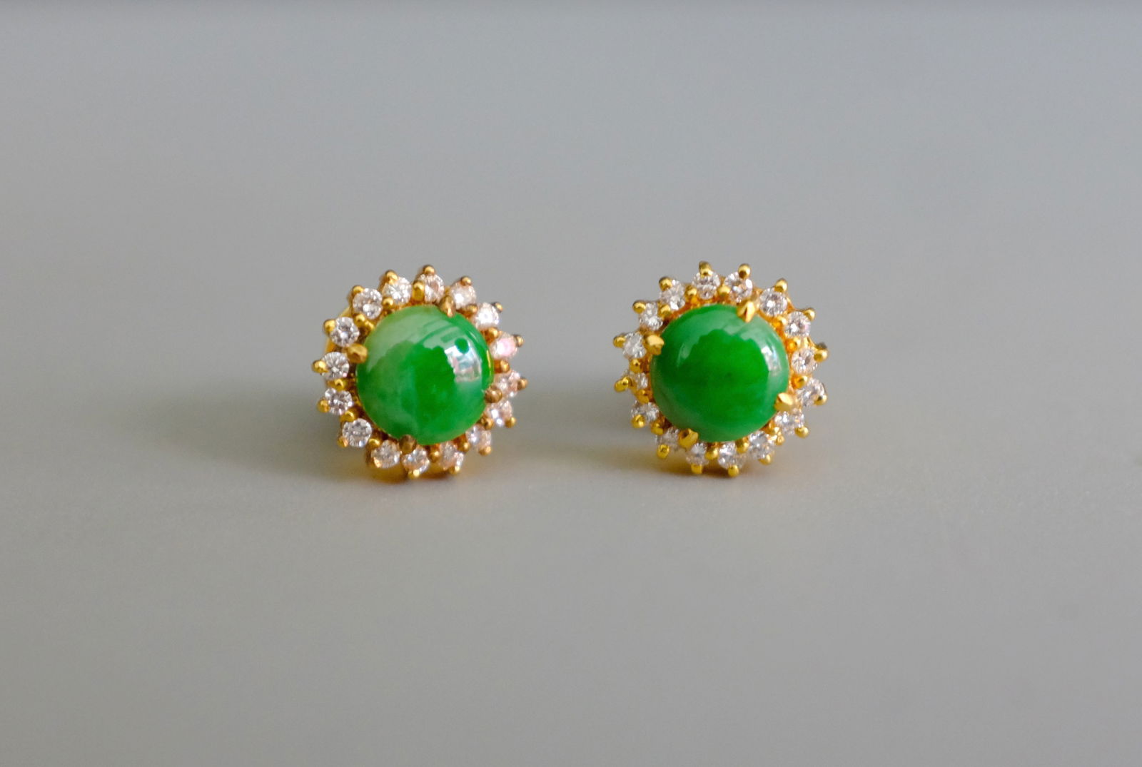 Gem Gardener, jade and diamond stud earrings, antique jade earrings gold, jade stud earrings gold, jade stud earrings Singapore, jade diamond earrings