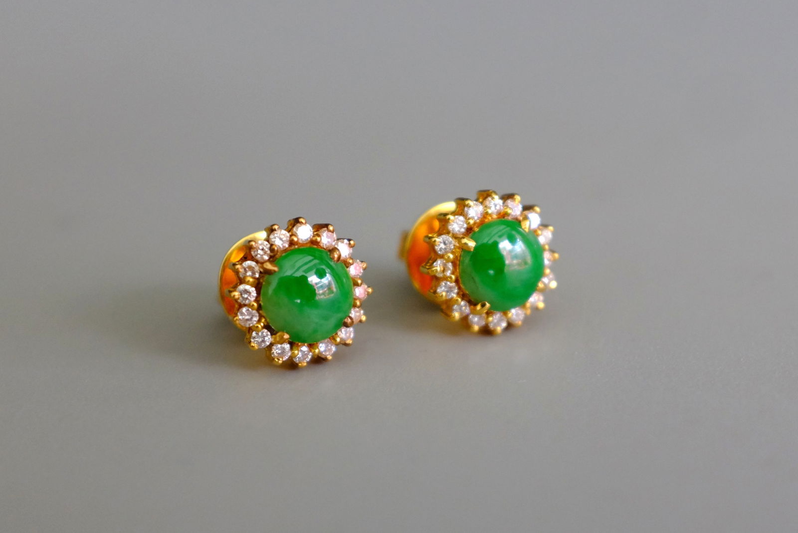 Gem Gardener, jade and diamond stud earrings, antique jade earrings gold, jade stud earrings gold, jade stud earrings Singapore, jade diamond earrings
