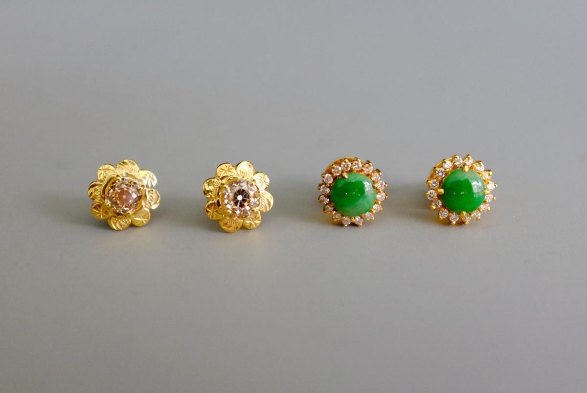 jade stud earrings gold