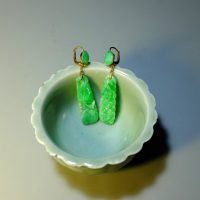 20k Antique Carved Jade Drop Earrings