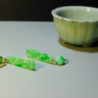 20k Antique Carved Jade Drop Earrings