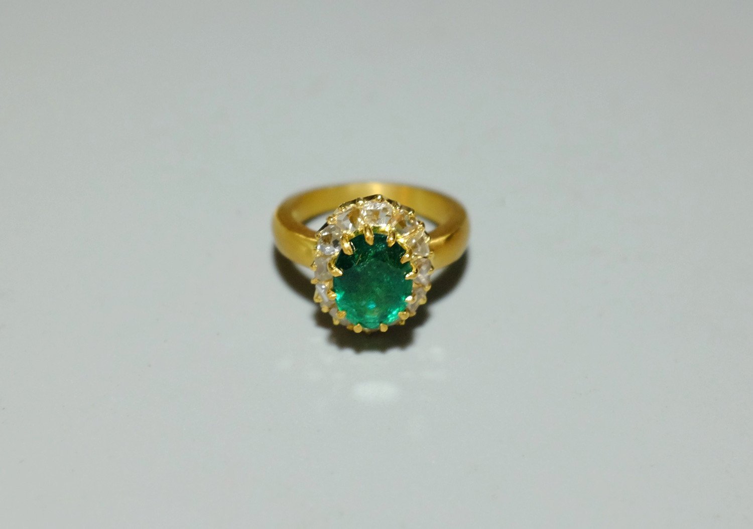 Gem Gardener, emerald halo diamond ring, antique emerald diamond ring, emerald ring singapore, emerald diamond ring vintage, emerald 22k gold ring