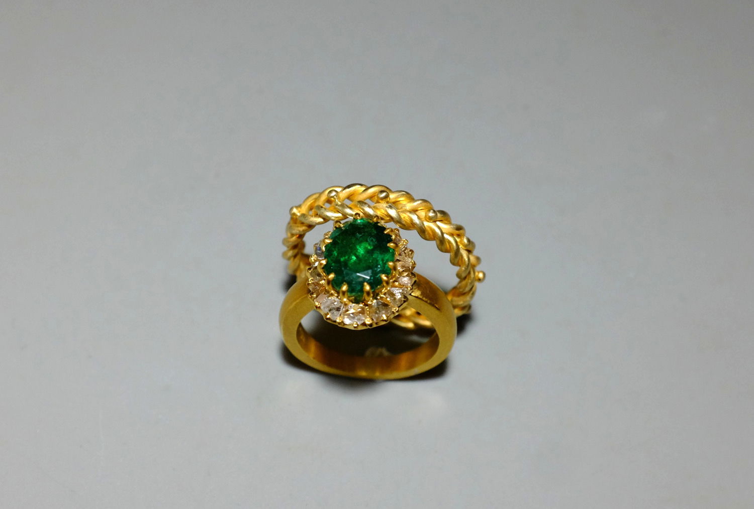 Gem Gardener, emerald halo diamond ring, antique emerald diamond ring, emerald ring singapore, emerald diamond ring vintage, emerald 22k gold ring