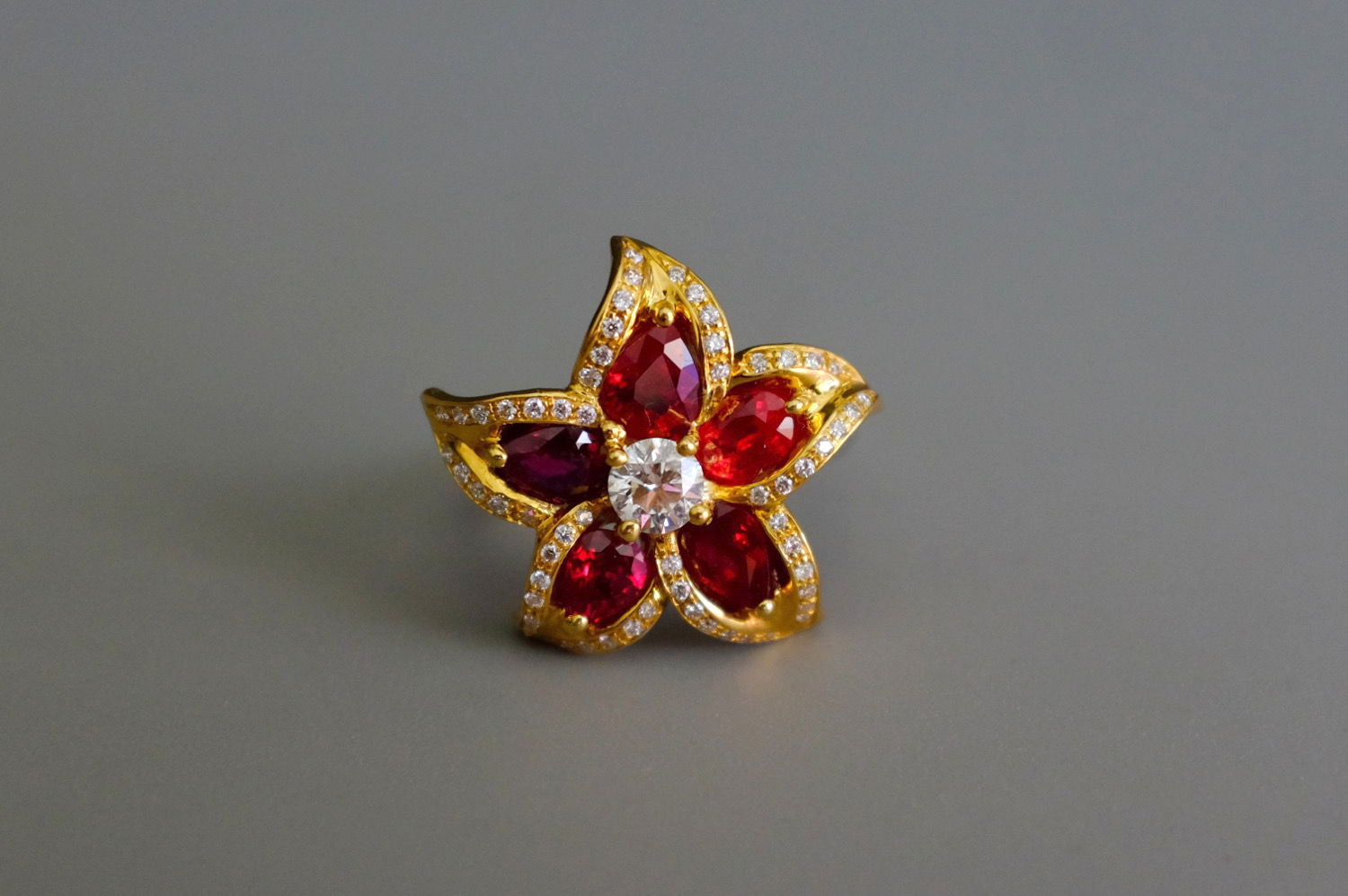 Gem Gardener, ruby diamond flower ring, ruby cocktail ring, ruby ring singapore, ruby jewelry singapore, ruby diamond ring gold, ruby statement rings